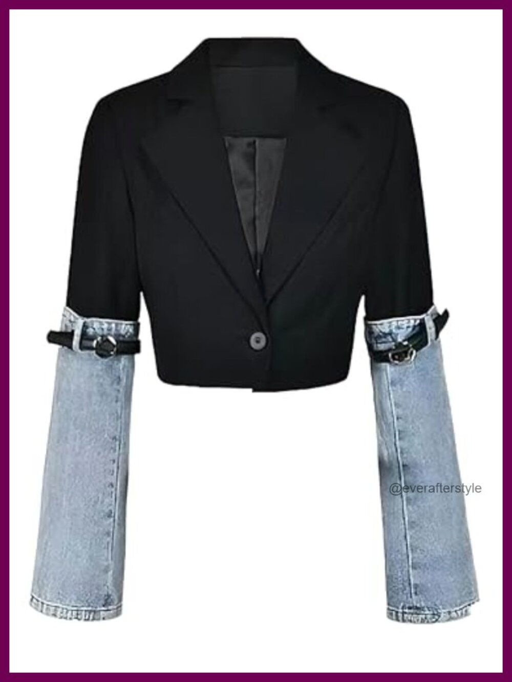 Contrast Denim Cropped Blazer Patchwork Polyester Blend Women's Jacket